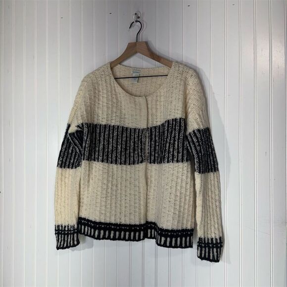 Sundance 100% Wool Cardigan M Cream Black Chunky Knit Cottagecore Cozycore - Picture 1 of 8